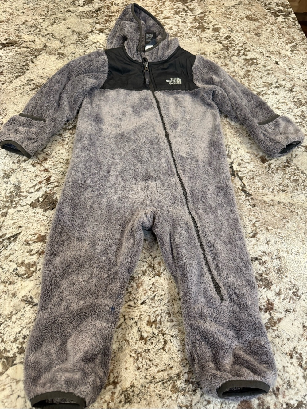 The North Face Gray Plush Hooded Kids One-Piece Footie